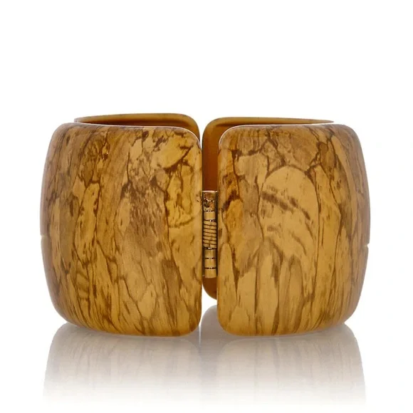 Brand New Kenneth Jay Lane Cuff Bracelet Magnetic Clasp in Imitation Wood - Picture 4 of 4